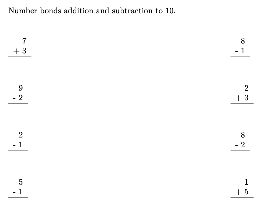 number bonds pdf worksheet generator